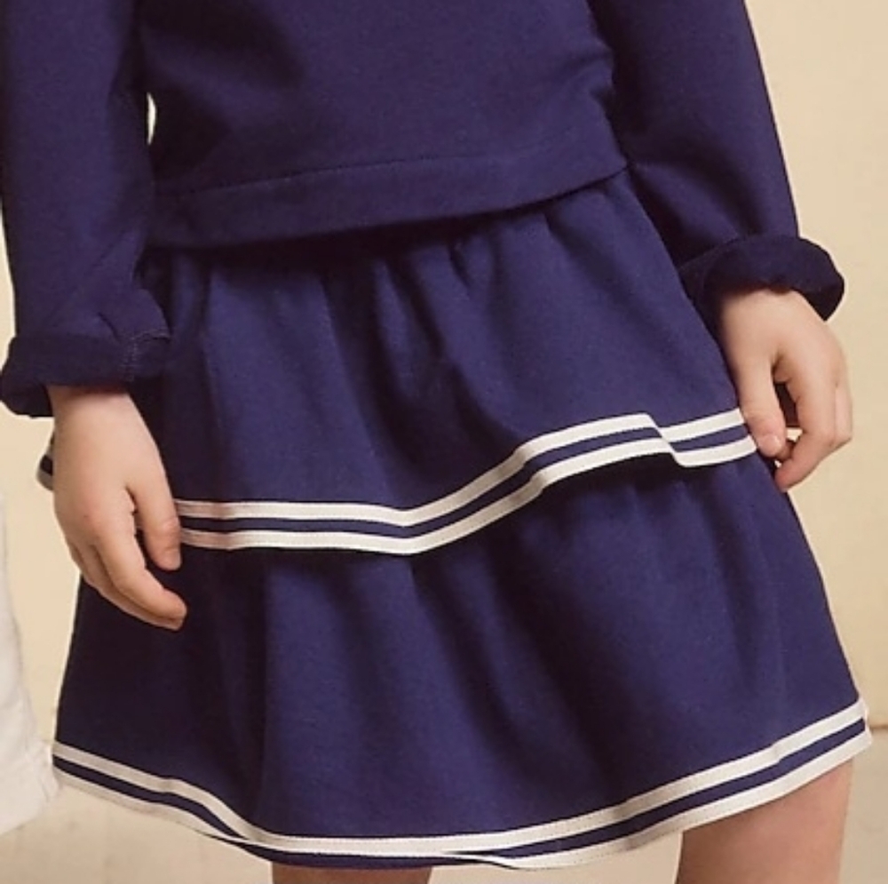 Crewcuts Girls French Terry Tiered Sailor Skirt, Large/ 10-11, Blue